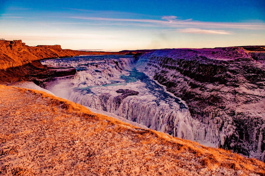 Gullfoss waterfall at sunset, Iceland — private tour guide 2026